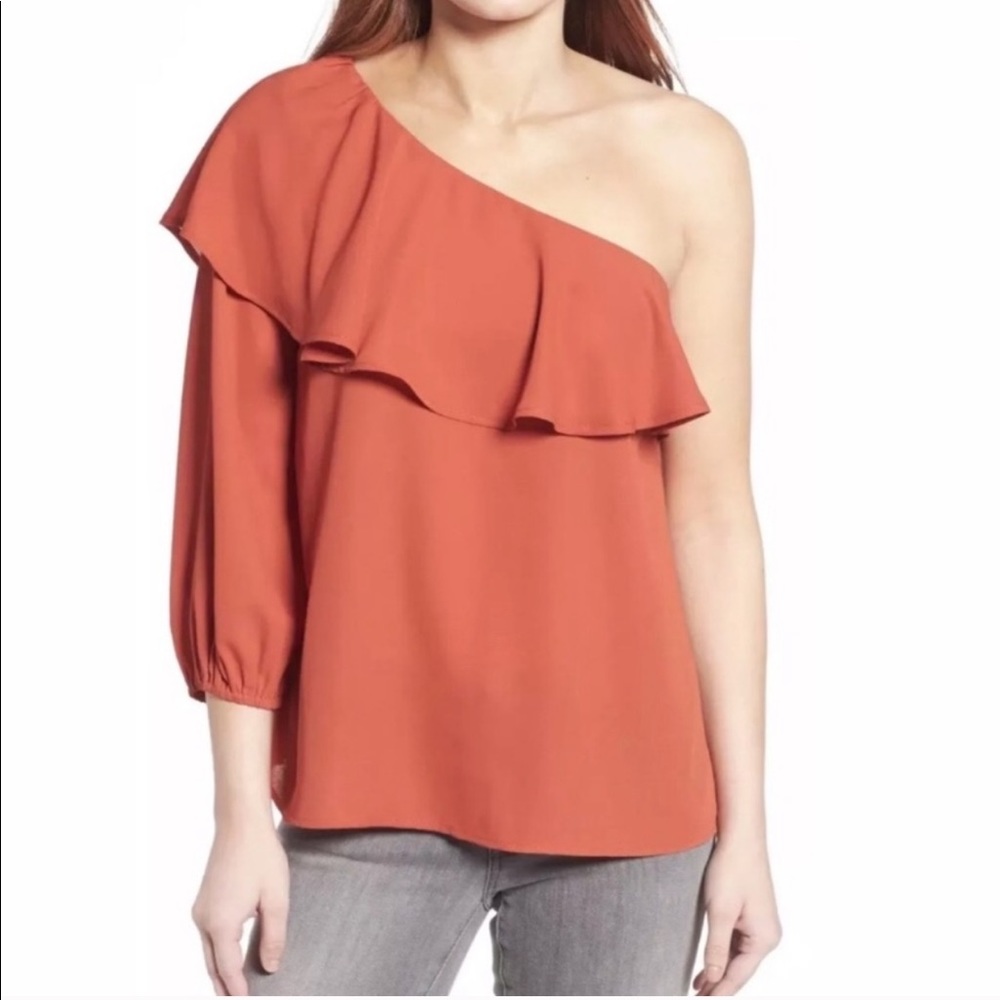 Halogen One Shoulder Ruffle Blouse